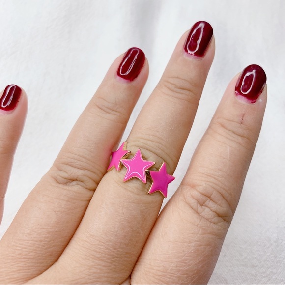 ❣️$25/3❣️ Shocking Pink Enamel Stars Adjustable Ring - Picture 4 of 8
